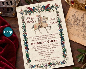TRY DEMO FIRST -  Medieval Renaissance Middle Ages Dragon Knight Renfaire Birthday Invitation