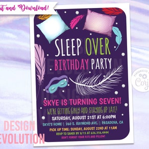 TRY DEMO FIRST - Sleepover Birthday Invitation Slumber Party Pajama Party Tween Glamping