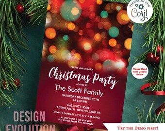 TRY DEMO FIRST - Christmas Holiday Winter Colorful Festive Lights Invitation