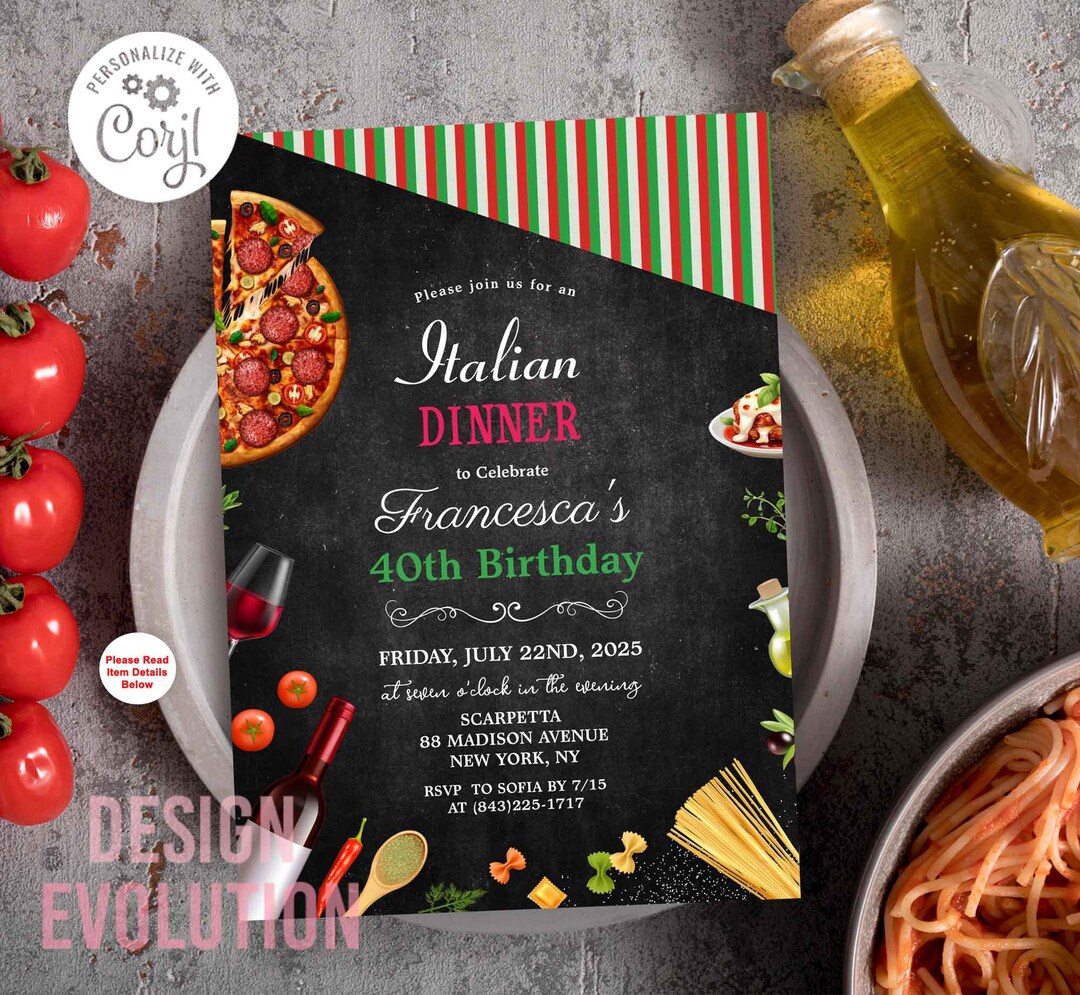 Italian Function Invitations Italian Dinner Birthday Invitation: Chalkboard Style (digital Download ...