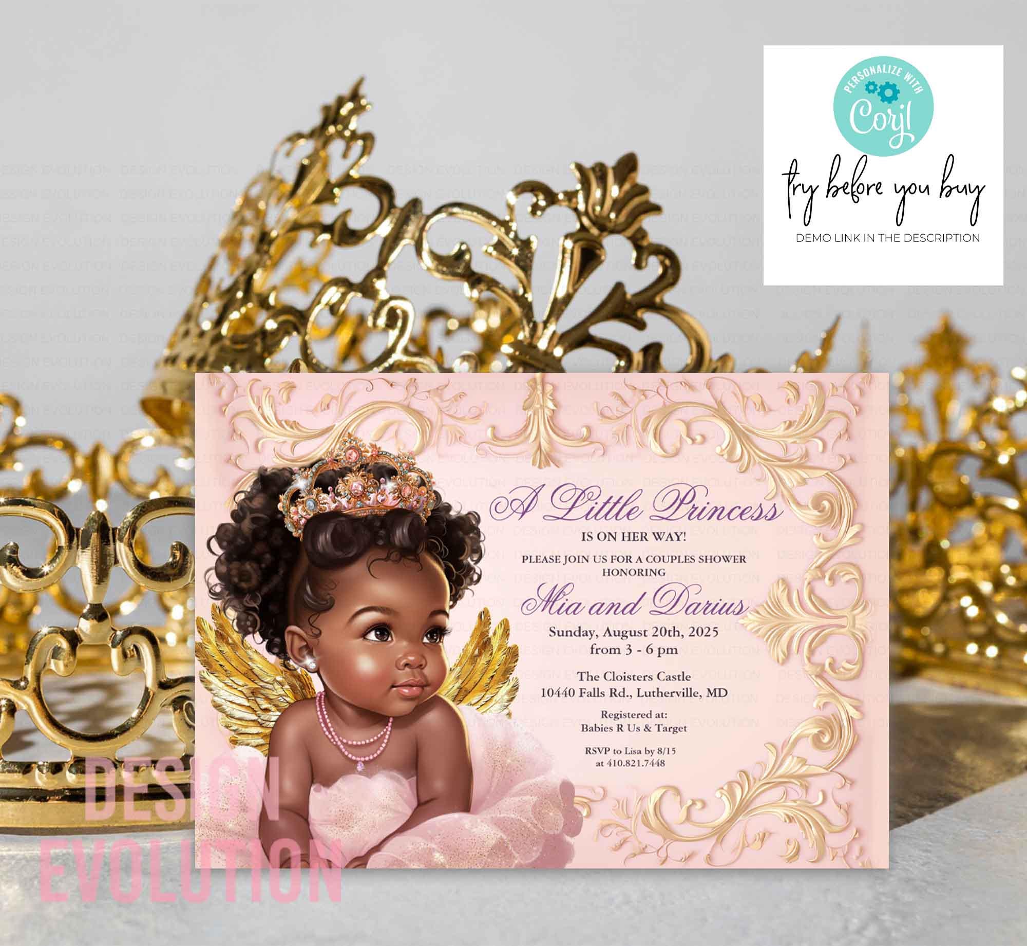 Digital Baby Shower Invite Black Princess - Etsy, image size:2000x1842
