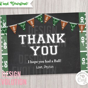 TRY DEMO FIRST - Football Sports All Star Tailgate Chalkboard Touchdown Thank You 7 x 5 Flat Card