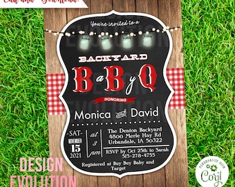 Rustic Baby Q BBQ Shower Invitation: Wood Gingham (Digital Download)