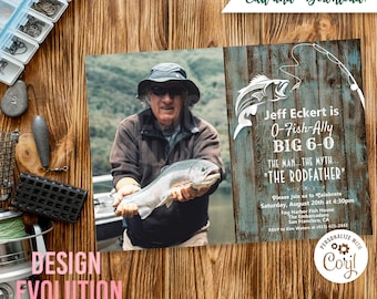 Rustic Fishing Birthday Photo Invitation: Milestone Celebration (Digital Download)