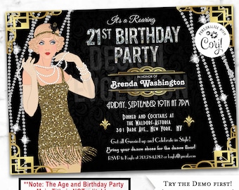 Art Deco 21st Birthday Invitation: Roaring 20s Speakeasy (Digital Download)