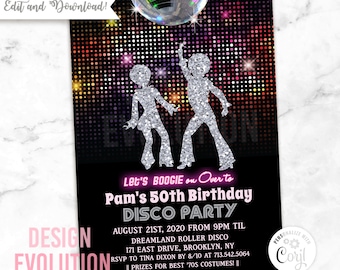 Retro Disco Birthday Invitation: 1970s Studio 54 (Digital Download)