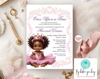 African American Princess Baby Shower Invitation: Tutu, Natural Hair (Digital Download)