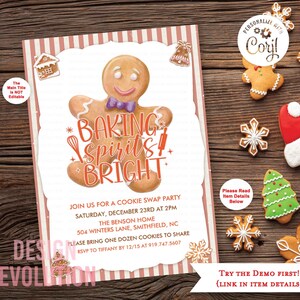 TRY DEMO FIRST - Christmas Holiday Cookie Exchange Cookie Swap Gingerbread Man Party Invitation