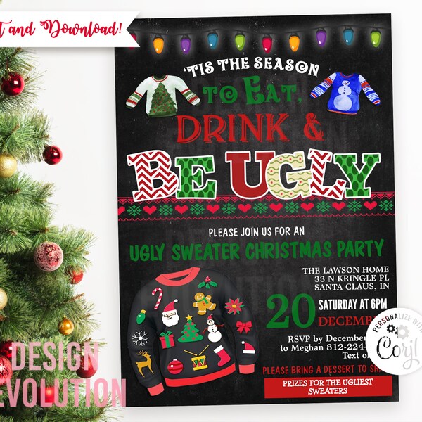 TRY DEMO FIRST - Ugly Sweater Tacky Sweater Holiday Christmas Invitation