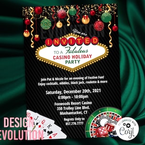 TRY DEMO FIRST - Holiday Christmas Las Vegas Casino Royale Poker Night Party Office Corporate Birthday Ornaments Gambling Invitation