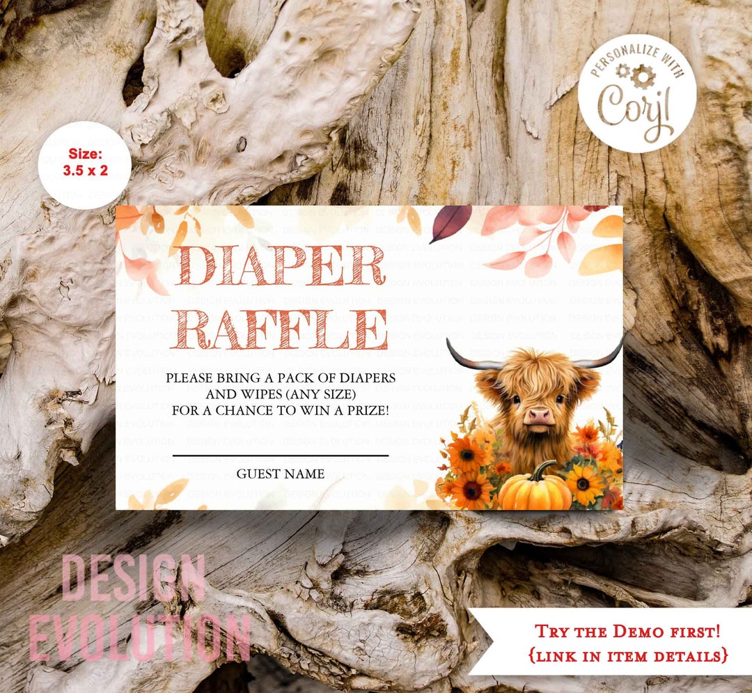 Dancing Cow Raffle Autumn Cow Baby Shower Diaper Raffle Tickets (3.5 X 2