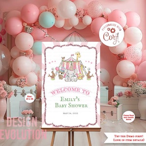 TRY DEMO FIRST -  Size: 24 x 36 Circus Carnival Under the Big Top Circus Animals Carnival Party Birthday Baby Shower Welcome Sign Poster