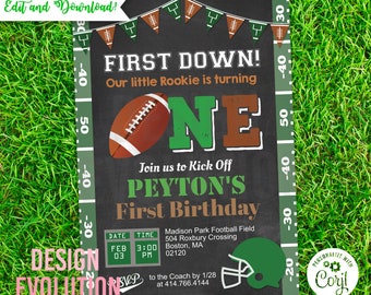 Football 1st Birthday Invitation: Chalkboard Sports Theme (Digital Download)