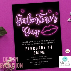 Galentine&#39;s Day Invitation: Neon Lips, Ladies Night Out (Digital Download)