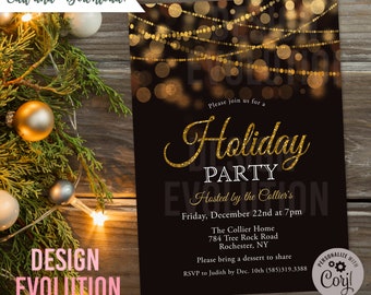 TRY DEMO FIRST - Holiday Party Winter Party Christmas Party Office Party Glitter Lights Invitation