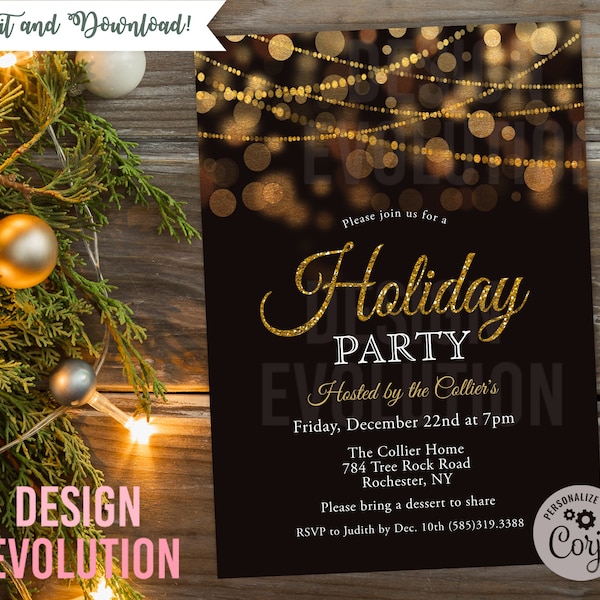 TRY DEMO FIRST - Holiday Party Winter Party Christmas Party Office Party Glitter Lights Invitation