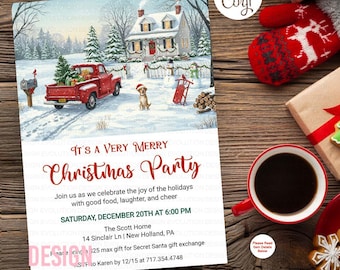 A Very Merry Christmas Retro Holiday Invitation (Digital Download)