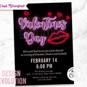 TRY DEMO FIRST - Valentine&#39;s Day Brunch Dinner Valentines Day Ladies Neon Lip Girls Night Out Invitation