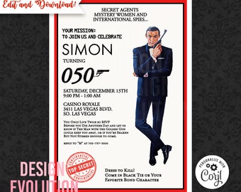 Retro Secret Agent Birthday Invitation: Spy Theme (Digital Download)