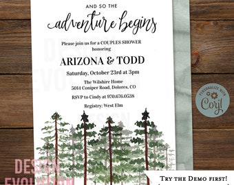 Watercolor Forest Adventure Invitation: Rustic Greenery (Digital Download)
