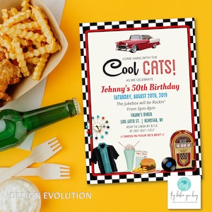 TRY DEMO FIRST - Retro Diner Classic Car Retro Vintage 1950s 50th 60th 70th 80th Automobile 50s Party 1955 Chevrolet Birthday Invitation