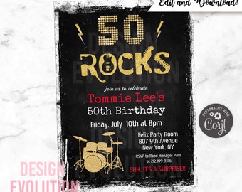 50th Birthday Invitation: Rock Star Theme (Digital Download)