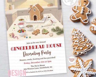 Gingerbread House Decorating Party Invitation • Holiday Baking Party • Christmas Kids Activity (Digital Download)