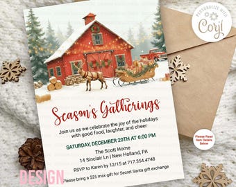 Season’s Gatherings Christmas Holiday Party Invitation (Digital Download)