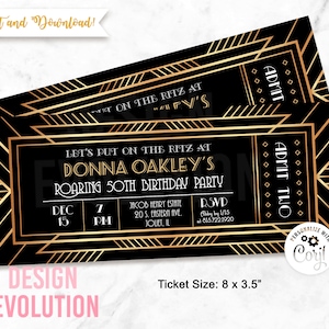 TRY DEMO FIRST Size 8 x 3.5 Roaring 20's 1920s Great Gatsby Prohibition Speakeasy New Year's Eve Prom Murder Mystery Birthday Invitation image 1