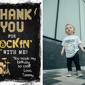 TRY DEMO FIRST - Rock Star Rockstar Rock n Roll Birthday Thank You Photo Flat Card