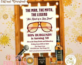 Funny 50th Birthday Invitation: Retro 70s Man, The Myth (Digital Download)
