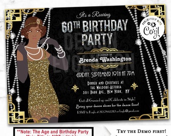 60th Birthday Invitation: Harlem Nights, Jazz Age, Flapper (Digital Download)