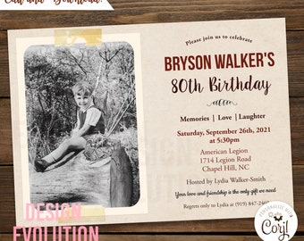 Retro Milestone Birthday Invitation: Photo, Vintage Style (Digital Download)