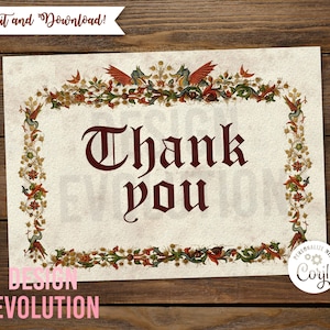 TRY DEMO FIRST - Size: 7 x 5" Medieval Renaissance Middle Ages Dragon Knight Renfaire Thank You Flat Card