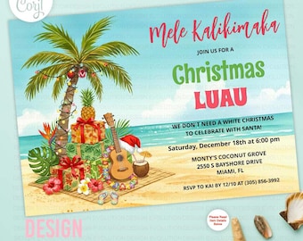 Tropical Christmas Luau Hawaiian Christmas Invitation: Mele Kalikimaka Party (Digital Download)