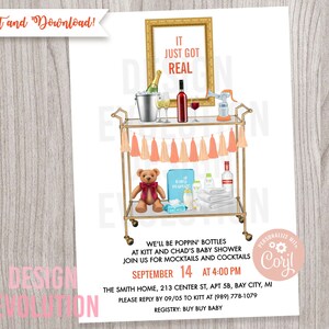 TRY DEMO FIRST - It Just Got Real Baby Shower Bar Cart Stock the Bar Couples Shower Co-ed Shower Coed Shower Alcohol Invitation