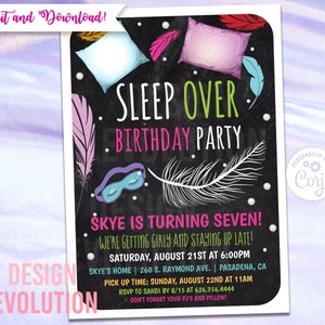 TRY DEMO FIRST - Sleepover Birthday Invitation Slumber Party Pajama Party Tween Glamping