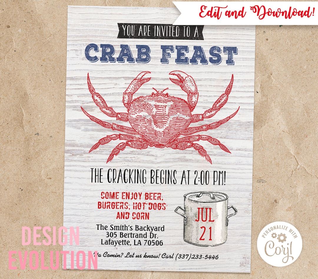 TRY THE DEMO Crab Feast Crab Party Seafood Boil Invitation Etsy