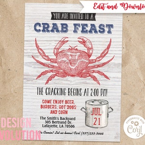 TRY DEMO FIRST - Crab Feast Crab Party Seafood Boil Summer Party Invitation