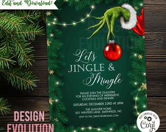 TRY DEMO FIRST - Holiday Christmas Party Holiday Office Party String Lights Jingle and Mingle Invitation