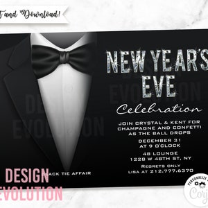 TRY DEMO FIRST - New Year's Eve Bling Classy Elegant Modern Black Tie Affair Formal Party Invitation