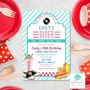 TRY DEMO FIRST - Retro Diner Vintage 1950s 50s Party Birthday Invitation