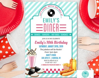 TRY DEMO FIRST - Retro Diner Vintage 1950s 50s Party Birthday Invitation