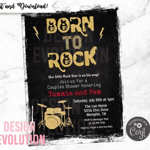 TRY DEMO FIRST - Born to Rock Rockstar Rock Star Rock n Roll Couples Shower Baby Shower Invitation