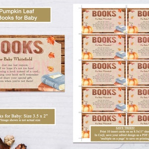 TRY DEMO FIRST - Size 3.5 x 2" Fall Autumn Leaves Baby Shower Books for Baby Bring a Book Insert Cards