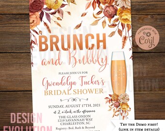 Fall Floral Bridal Shower Invitation: Brunch and Bubbly (Digital Download)