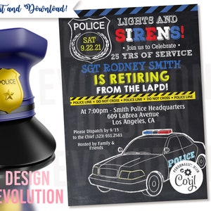 TRY DEMO FIRST - Police Retirement Law Enforcement Thin Blue Line Policeman Cop Police Academy Graduation Birthday Retirement Invitation