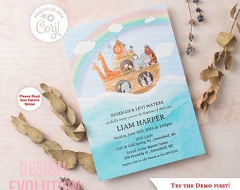 Noah's Ark Baptism Invitation: Religious Christening (Digital Download)