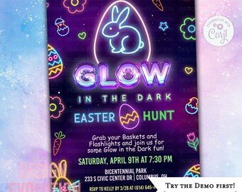 Glow in the Dark Easter Egg Hunt Invitation (Digital Download)