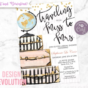 TRY DEMO FIRST - Traveling from Miss to Missus Mrs Bridal Shower Invitation